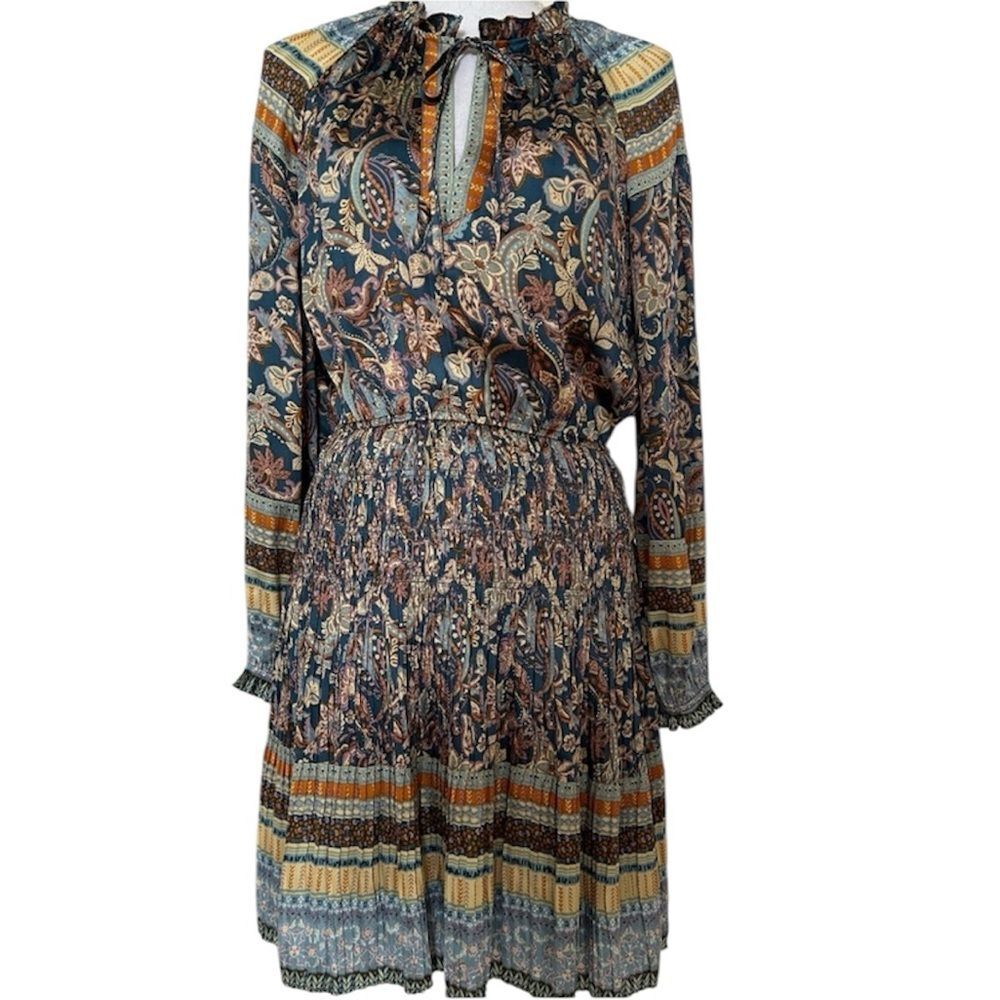 Current Air Mikayla Paisley Pleated Mini Dress Blue
